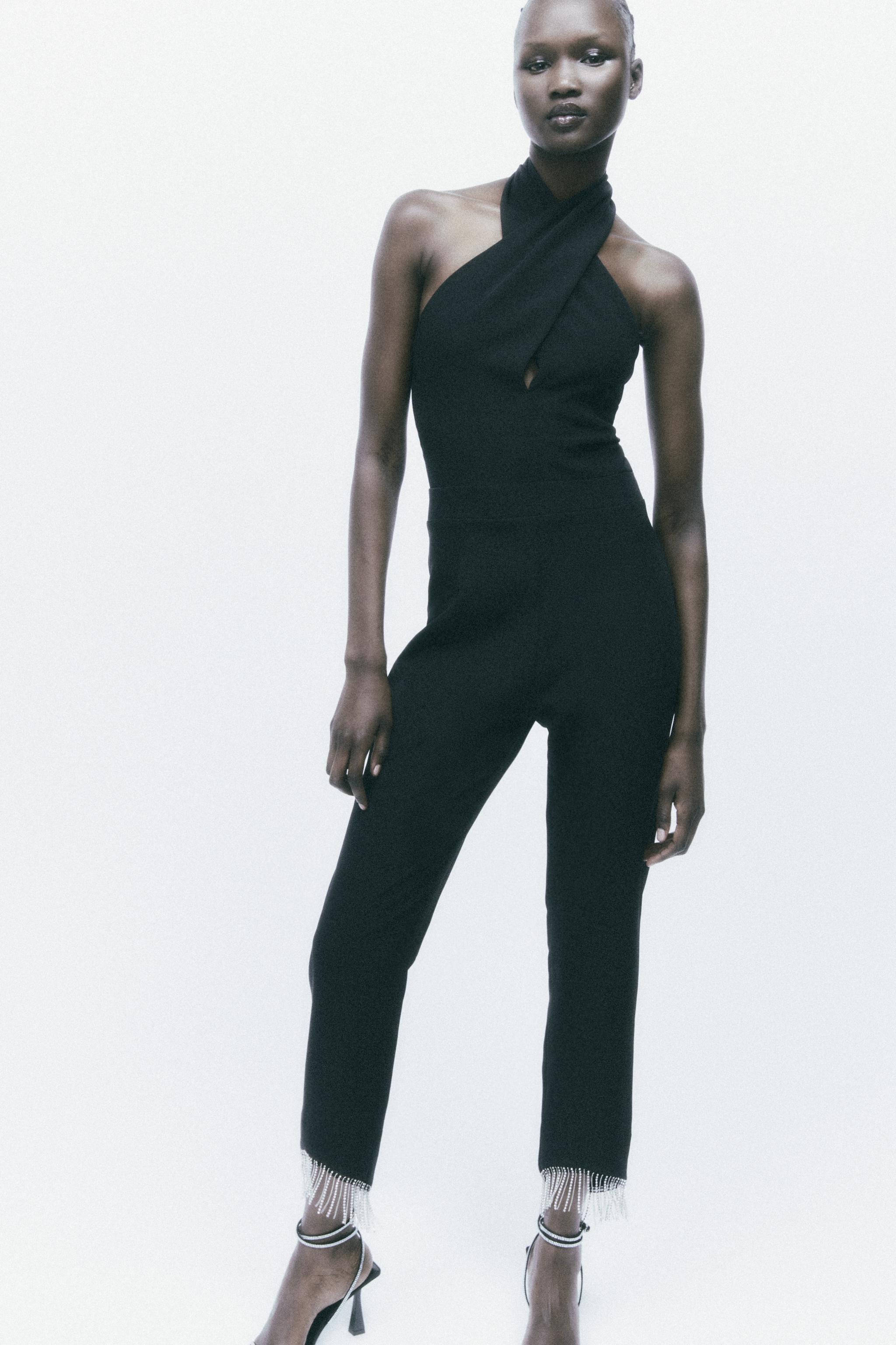 RHINESTONE FRINGE HALTER NECK JUMPSUIT Black ZARA United States